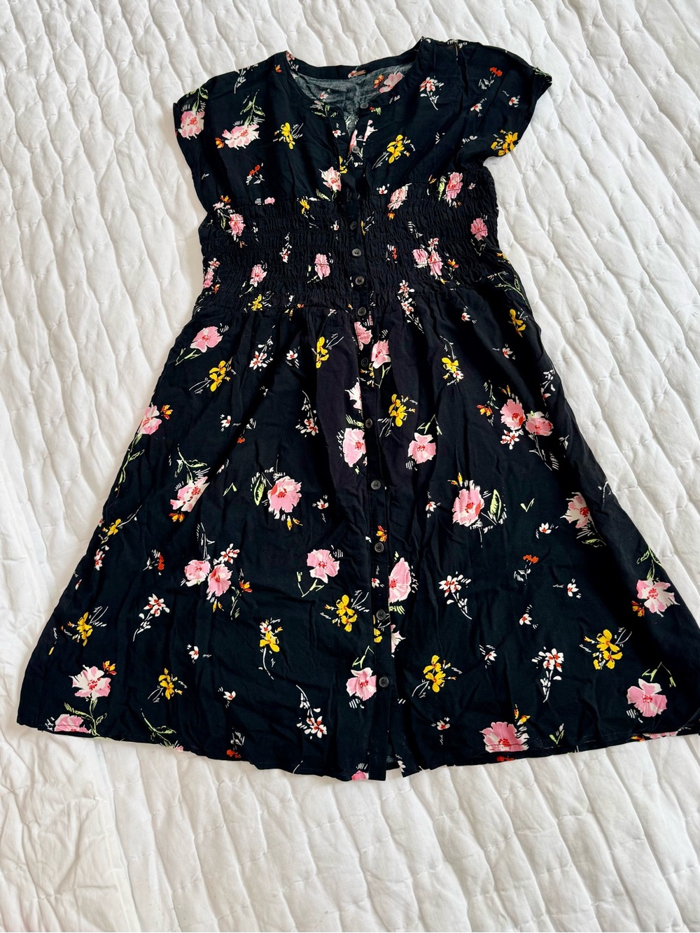 Free People Black Floral Mini Dress with Pink & Yellow Blooms - Picture 6 of 8